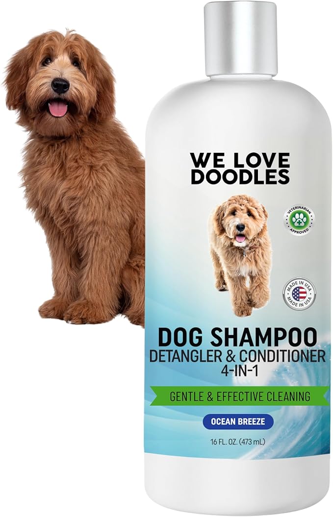 Dog Shampoo, Conditioner & Detangler-Best Shampoo for Goldendoodles, Poodles & Doodles Pet Hair -Hypoallergenic, Tearless, Sensitive Skin for Puppies & All Dog Breeds -Made in USA,16OZ (Ocean Breeze)