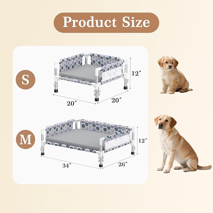 Elevated Dog Bed, Cooling Outdoor Dog Cot with with Breathable Mesh, Raised Pet Bed with 3-Sided Guard Rails, Indoor and Outdoor (Medium)