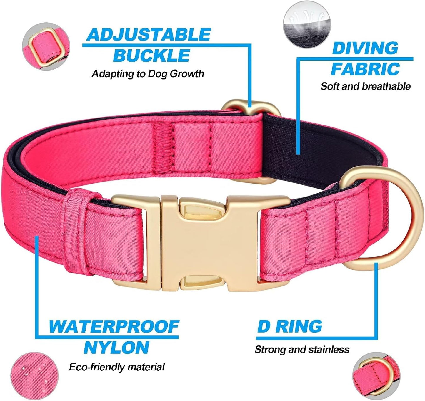 Didog Soft Padded Dog Collars for Medium Dogs, Colorful and Durable Dog Collar with Quick Release Buckle, Light and Breathable for Daily Walking, Pink, M