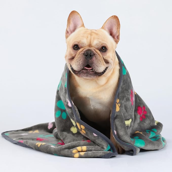 Luciphia 1 Pack 3 Blankets Fluffy Premium Fleece Pet Blanket Flannel Paw Bone Printed Throw for Dog Cat(Small 23"x16", Grey)