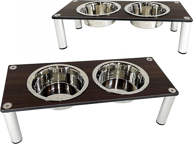 Raised Pet Bowls for Cats and Dogs, Outdoor Elevated Dog Cat Food and Water Bowls Stand Feeder on Aluminum Legs with 2 Stainless Steel Bowls Sizes for Small Medium and Large Dogs. - Small (Tosca)