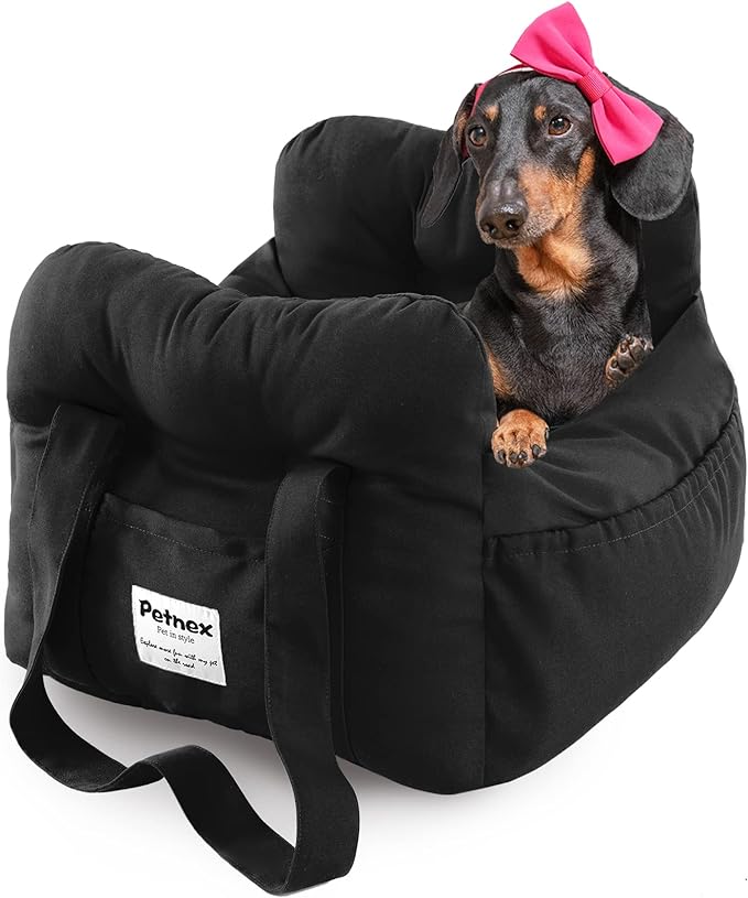 Dog Car Seat for Small Dogs, Portable Puppy Car Seat of Easy Installation, Fashionable Pet Carrier Bag with Large Pockets, Machine Washable Dog Booster Seat (Black)