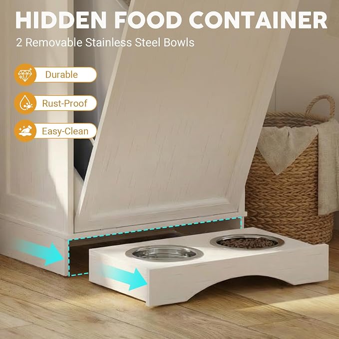 21’’W Dog Feeding Station with Storage, (White, Single Door)