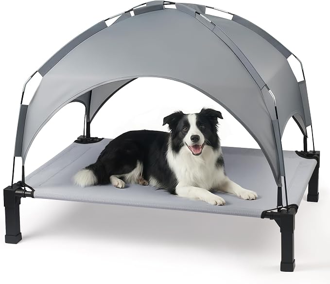 Elevated Dog Bed with Removable Canopy, Sun Protection Shade Tent Dog Cot | Portable Outdoor Dog Bed, Raised Pet Cooling Cot Bed for Dogs, 42in