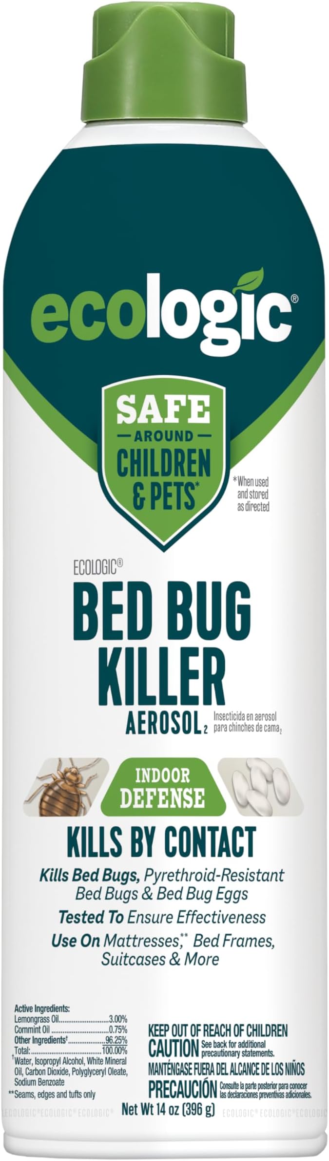 Ecologic Bed Bug Killer Aerosol, 14 Ounces, Aerosol Formula Made With Lemongrass Oil And Cornmint Oil For Use On Seams, Edges And Tufts Of Mattresses, Bed Frames, Suitcases And More, 12 Pack