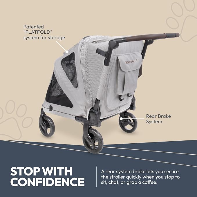 WonderFold Hudson Pet Stroller for Medium Pets - super FLATFOLD: Even the Wheels Fold In - GRAY, MEDIUM