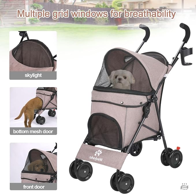 3 in 1 Pet Stroller for Small Dogs and Cats, Foldable Pet Stroller with Cats and Dogs Jogger Travel Strollers, 4 Wheels, Breathable Mesh, Large Capacity, Easy to Carry (Coffee B)