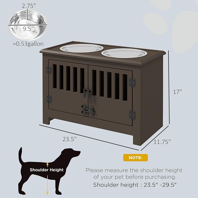 PawHut Large Elevated Dog Bowls with Storage Cabinet - 37L Capacity, Raised Dog Bowl Stand Feeding Station, Espresso | Raised Dog Bowl Stand Pet Food Bowl Dog Feeding Station