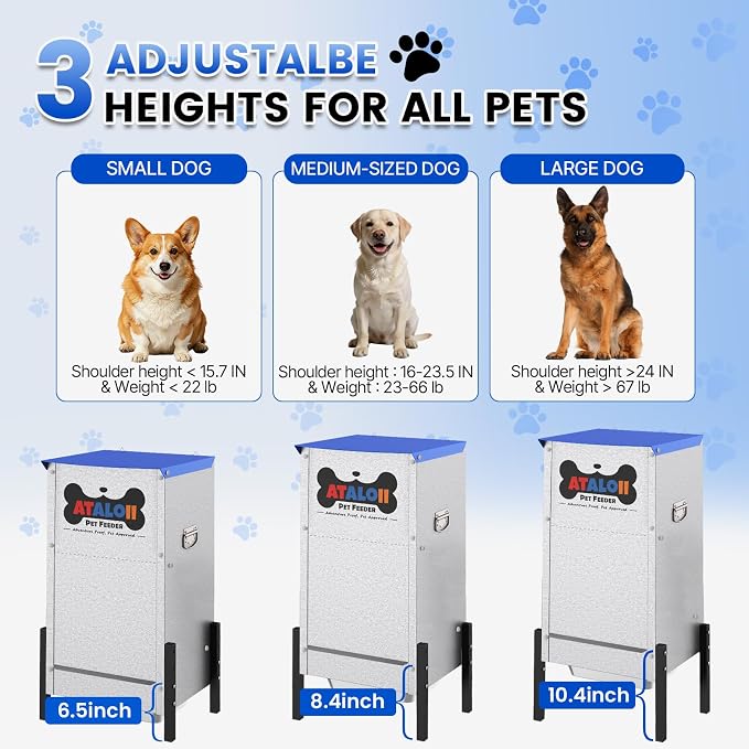 Automatic Dog Feeder 50 lbs — Height-Adjustable with Magnetic Door | Gravity Dog Feeder Dispenser, Large Capacity Self-Feeding Station for Small Medium Large Dogs, Indoor & Outdoor (Blue)