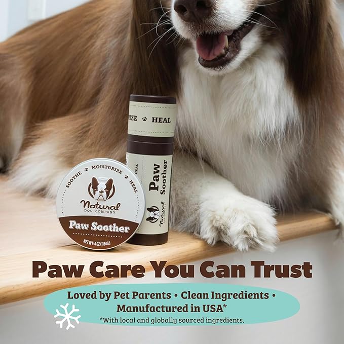 Natural Dog Company Paw Soother Balm & Wax - Dog Paw Balm & Moisturizer for Dry, Cracked Paw Pads, Helps Moisturize & Condition Winter-Worn Paws, Coconut Oil & Calendula, Daily Paw Care, 2 oz Stick