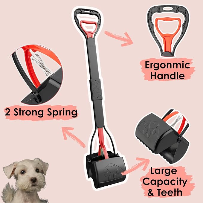 33" Pooper Scooper 2 Pack, XL Tall Handle No Touch Dog Pooper Scooper for Large Small Dogs, Durable Spring & Lightweight, Large Pooper Scooper for Dogs Heavy Duty, Portable Dog Poop Pick Up Tool