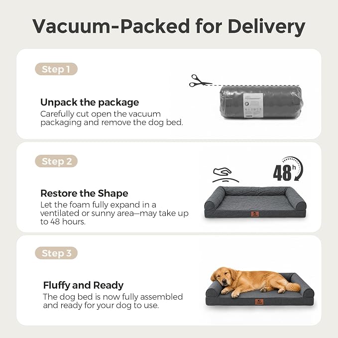 42 Inch Orthopedic Dog Bed for Extra Large Dogs, Waterproof Foam Pet Couch Bed with Sides, Egg Crate Foam, Removable Washable Cover, Great Pet Gift, Dark Grey