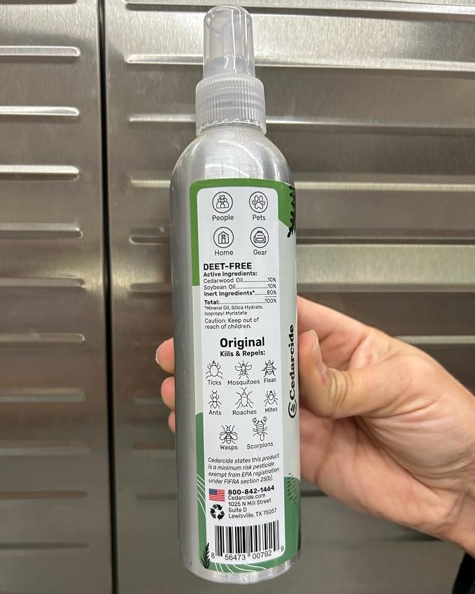 Cedarcide Original Bug Spray | Repel & Kill Fleas, Ticks, Mosquitoes, Mites, Ants & Chiggers | For use on People, Pets & Home | Natural Cedar Oil | Eco-Friendly | 8 Oz
