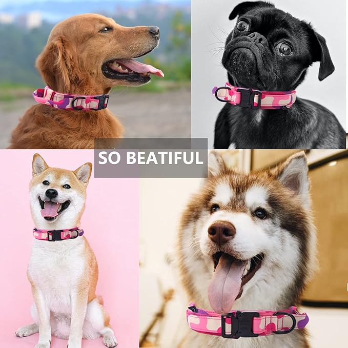 Tactical Dog Collar for Large Dogs with Control Handle,Pink Camo,XXL | 1000D Heavy-Duty Nylon Fabric,Quick-Release Metal Buckle,Adjustable Fit,Soft-Padded Webbing,D-Ring,for Training & Hiking