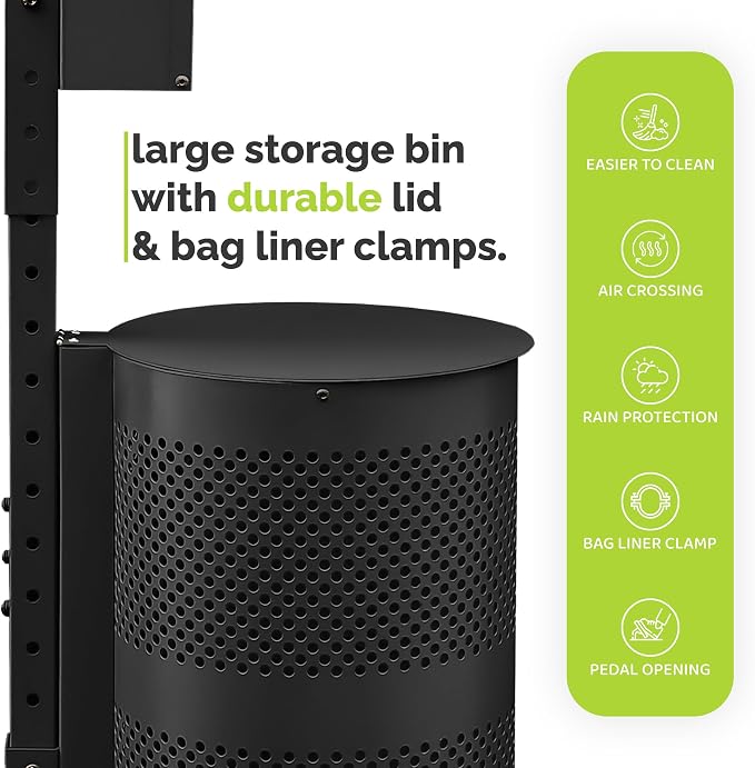 Hands-Free Dog Waste Station Outdoor with Pedal - Dog Waste Disposal System for Park & Trails - Rust Proof Doggie Station - Night Glowing Sign | 800 Pet Waste Bags & 100 Can Liners (Black)