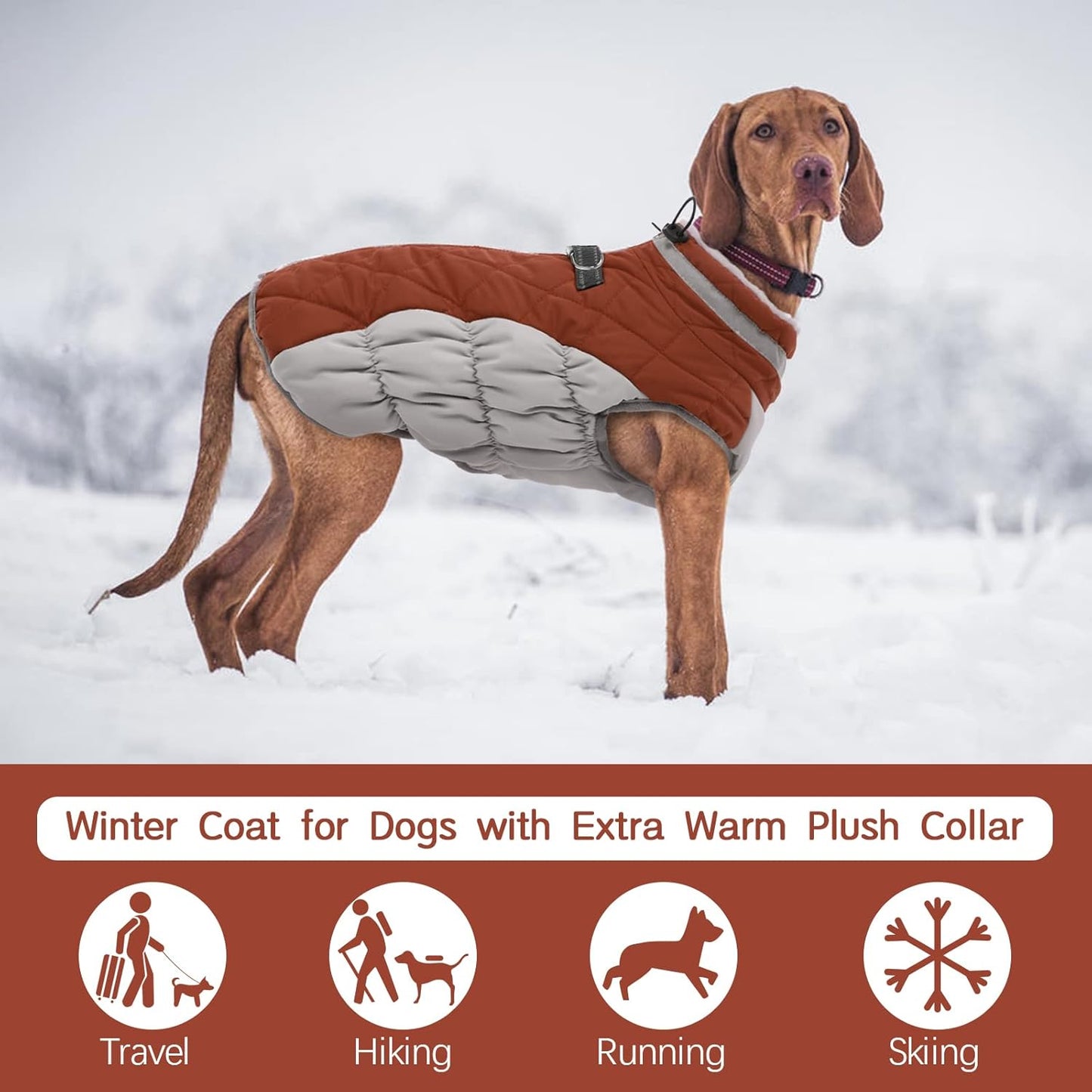 FUAMEY Dog Coat for Small Dogs,Waterproof Dog Winter Jacket with Harness Built in Puppy Cold Weather Coats Reflective Pet Vest with Zipper Warm Fleece Dogs Snowsuit Windproof Brown S
