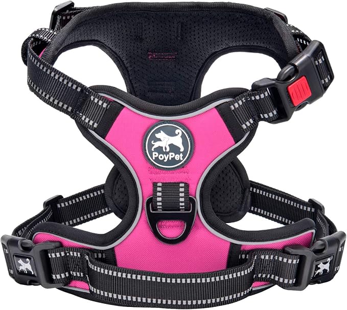 PoyPet No Pull Dog Harness Small with Front Clip & Neck Release Buckle | No Choke, Adjustable Vest, Reflective, Back Clip, Lockable, Soft Padded, Easy Control Handle for Walking Training, S, Pink