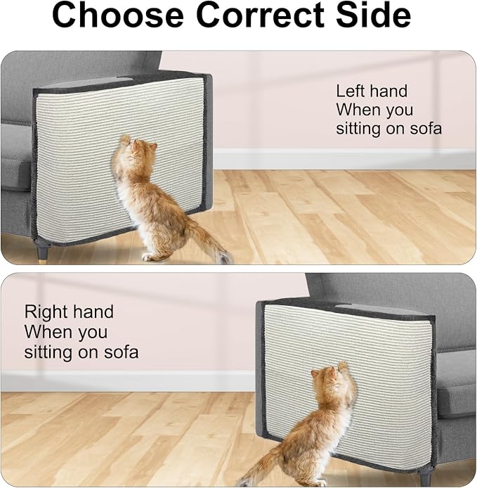 Large Size Cat Scratch Sofa Protector,27.5inch*19.6inch Sisal Couch Protector from Cats/Dogs Scratching for Big Arm Sofa use (Dark Grey/Right Handed)