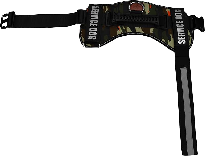 Service Dog Vest Harness – Reflective Service Animal Vest, No-Pull Harness with Handle & Mesh Padding – Sizes XXS-XL for Puppies – 2 Removable Service Patches Included(Medium,Green Camo)