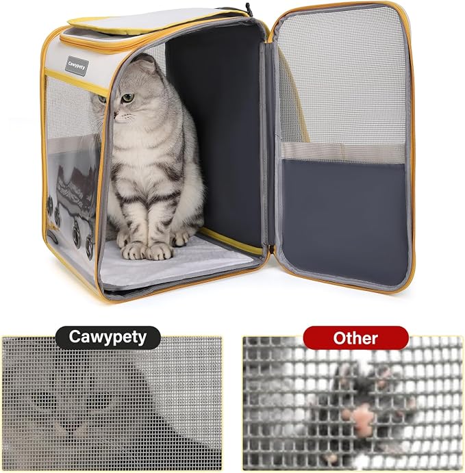 Cawypety Cat Backpack Carrier, Collapsible and Breathability Cat Carrier Large for Cat Under 16 lbs, Dog and Small Pet Carrier Bag Used in Travel, Car