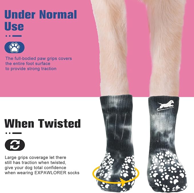 EXPAWLORER Anti Slip Dog Socks to Prevent Licking Paws, Dog Shoes for Hot Pavement, Dog Booties for Small Medium Large Senior Dogs, Traction Control Boots & Paw Protectors for Hardwood Floors