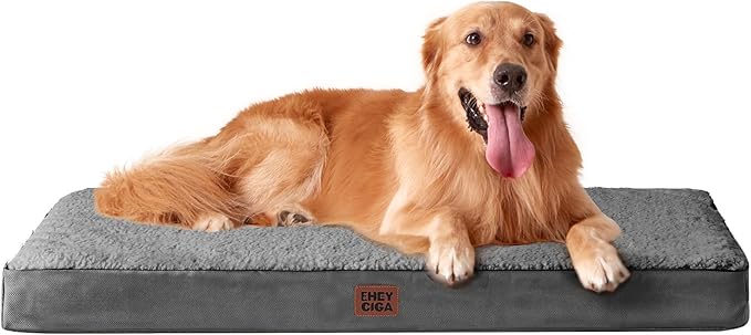 EHEYCIGA Orthopedic Dog Bed Large with Removable Washable Cover, 44IN Grey | Egg Crate Foam Support, Durable Oxford fabric, Non-Slip Bottom, Machine Washable, Soft Waterproof Plush Pet Bed Mat For Crate