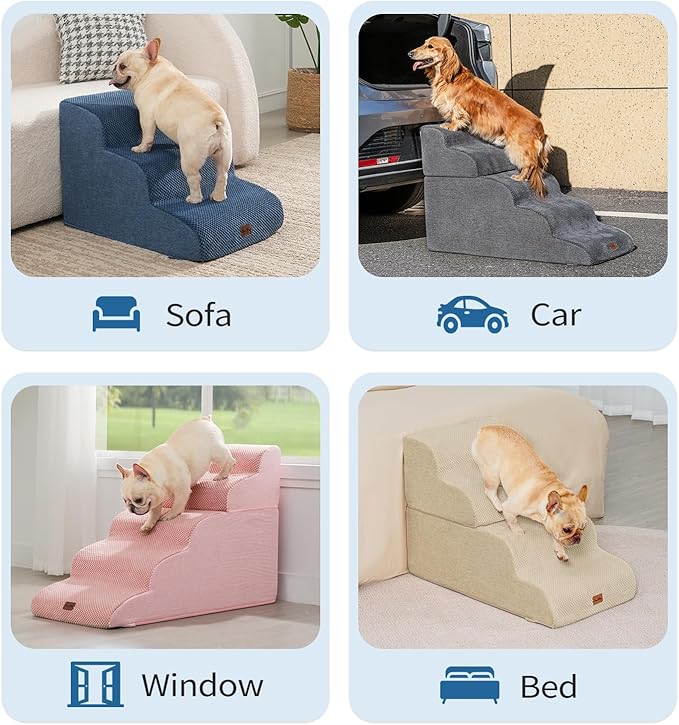 Made4Pets Dog Stairs Ramp for Small Dogs 15.7" H, 3-Step Dog Steps for Bed Couch Sofa and Chair, 35D Foam Pet Steps for Small Dogs and Cats, Non-Slip Bottom Pet Stairs, Navy