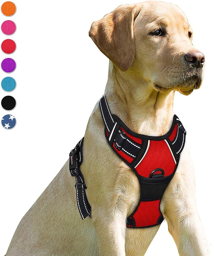 BARKBAY Dog Harness No Pull for Large Dogs Front Back Clips,Dog Vest | Soft Padded No Choke With Handle,Easy On&Off,Adjustable Reflective For Walking Training Running(Red,L)