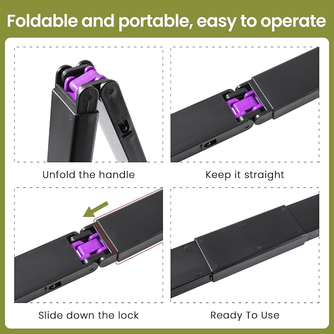 32in Dog Pooper Scooper with Bag Attachment, Foldable Long Handle | Thickened ABS dog scooper for large dogs. Features curved grip, jagged teeth, 120 bags, clip & extra 2x springs/buckles.