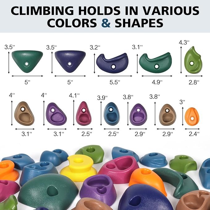 TOPNEW 20PCS Rock Climbing Holds with Mounting Hardware - Climbing Rocks for Indoor/Outdoor Kids Adults Rock Wall, Play Set & Climbing Gym, Dark Color