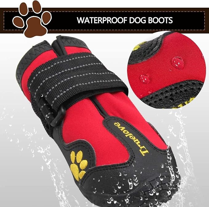 Expawlorer Anti-Slip Dog Shoes - Large Dog Booties for Winter with Rugged Sole and Reflective Strap, Waterproof Rain Boots, Paw Protectors for Cold/Hot Pavement, Snow Shoes