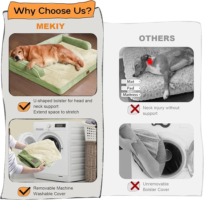 Orthopedic Waterproof Jumbo Dog Bed with Bolster for Extra Large Dogs | Pillow Support for Neck Relief, Egg Crate Foam, Waterproof Liner, Anti-Slip Bottom, Removable Bolster Cover, 53 x 42 Inch