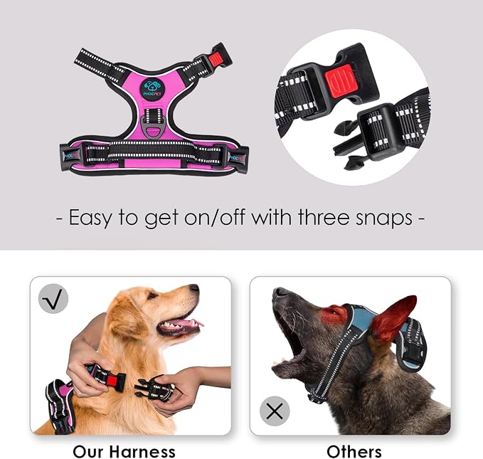 No Pull Dog Harness Medium Reflective Front Clip Vest with Handle | Adjustable 2 Metal Rings 3 Buckles,[Easy to Put on & Take Off](M, Pink)