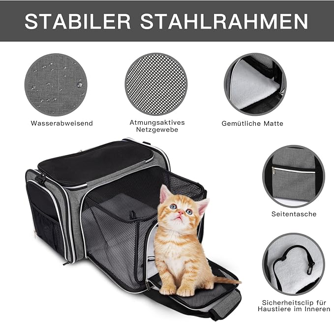 BAGLHER Cat Carrier Bag,Airline Approved Pet Carrier Soft Side Pet Travel 5 Sides Open Doors 3 Sides Expandable Foldable Dog Carrier with Fleece Pad