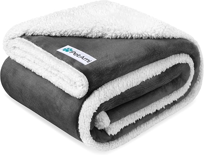 PetAmi Waterproof Dog Blanket for Medium Large XL Dog Puppy Cat Throw for Couch Cover Leakproof Protection, Sherpa Fleece, Reversible Soft Washable 80x60 Charcoal Gray