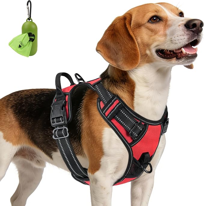 Joytale No Pull Dog Harness Medium Sized Dog, Front Clip, Red | Grab Handle for Instant Control, Padded & Adjustable Vest, Sturdy Metal D-Rings, for Safe Training & Daily Walking