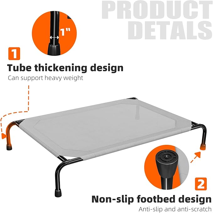 Simple Trending Raised Dog Bed for Large Dogs, Waterproof XL Dog Cot, Outdoor Cooling Elevated Pet Bed Load 200lb, 47.75" x 30.5", Grey (Pack of 2)