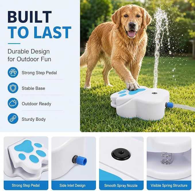 Dog Water Fountain Step On, Paw Activated Dog Water Fountain, Outdoor Dog Sprinkler Step On Drinking Fountain for Large Dogs, Fresh Water Dispenser for Yard Garden Pets