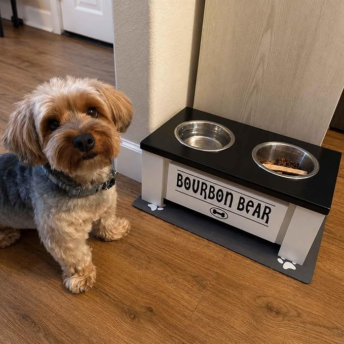 Elevated Dog Bowls for Small Dogs, Personalized Food Stand for Small Breed | Farmhouse Style, Elevated Wood Stand, Storage Container, Stainless Steel Bowls, Raised Anti-Slip Feeder, Made in USA
