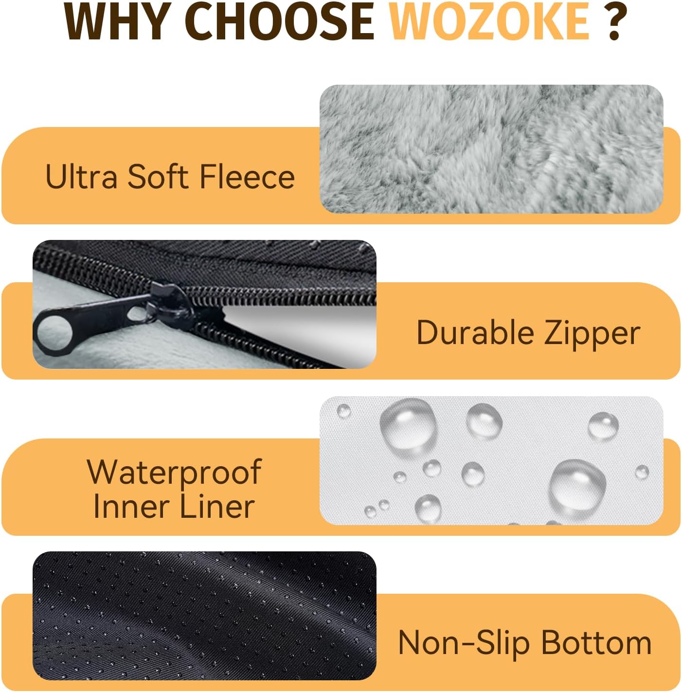 Orthopedic Waterproof Large Dog Bed: Memory Foam Washable Dog Bed with Bolsters - XL Removable Washable Cover for Medium Large Sized Pet - Non-Slip Bottom - Silver