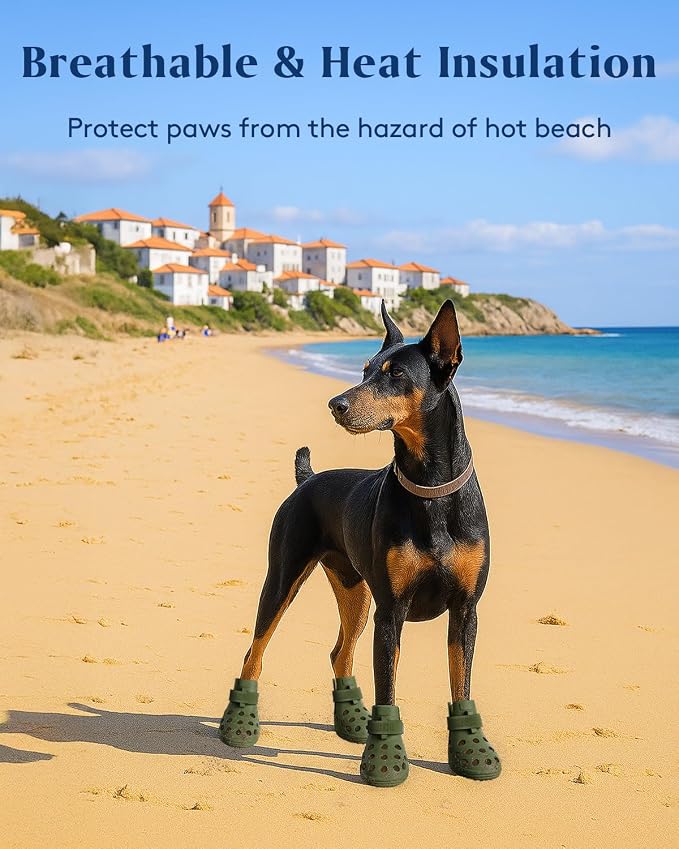 Dog Shoes for Hot Pavement, Breathable Dog Boots Paw Protectors with Adjustable Straps & Non-Slip Sole, Easy On & Off, Waterproof, Easy-Cleaning (Olive Green, M)