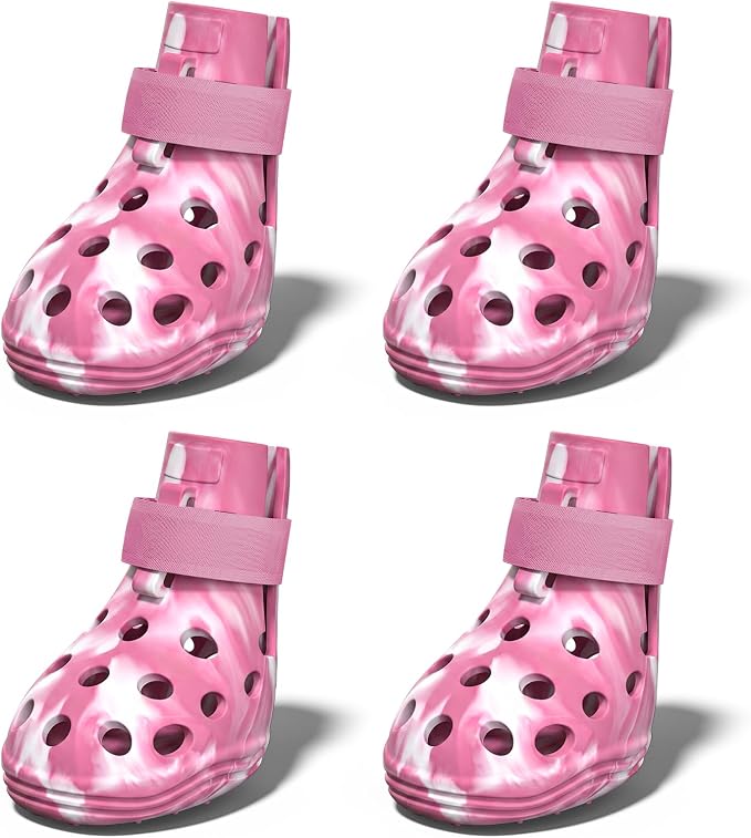 Dog Shoes for Hot Pavement, Breathable Dog Boots Paw Protectors with Adjustable Straps & Non-Slip Sole, Easy On & Off, Waterproof, Easy-Cleaning (Pink Marble, XS)
