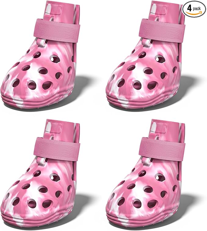 Dog Shoes for Hot Pavement, Breathable Dog Boots Paw Protectors with Adjustable Straps & Non-Slip Sole, Easy On & Off, Waterproof, Easy-Cleaning (Pink Marble, S)