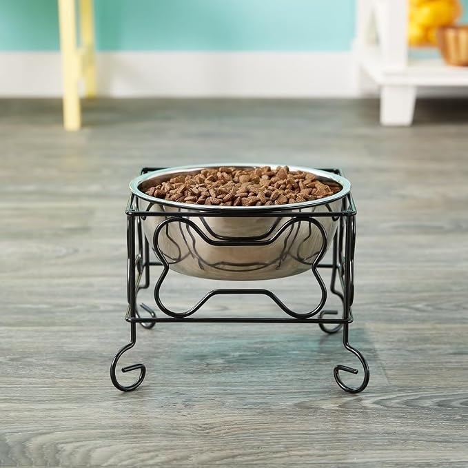Wrought Iron Stand with Single Stainless Steel Bowl Size: Medium (7" H x 9.5" W x 9.5" D)