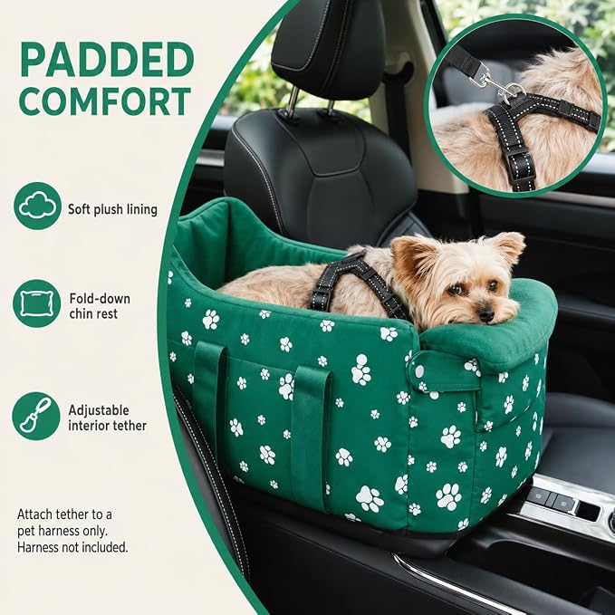 Small Dog Car Seat for Center Console, Wilderness Green | Cullaby Small Dog Car Seat for Center Console,