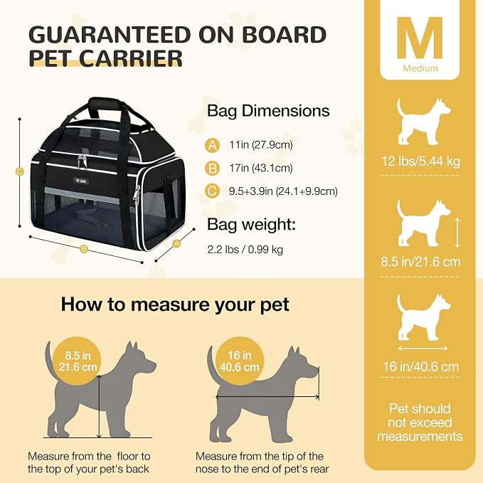Lekereise Top-Expandable Pet Carrier 17x11x9.5 Inch Alaska Hawaiian Airline Approved Soft Sided Underseat to 12lbs Travel Carriers for Small Dogs and Cats with Locking Safety Zippers Anti-Scratch Mesh