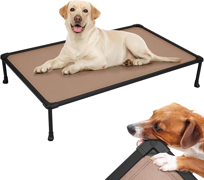 Veehoo Chew Proof Elevated Dog Bed, Indestructible Raised Dog Bed for Aggressive Chewers, Waterproof Dogs Training Platform for Indoor or Outdoor Use, 47 x29 inches, Brown