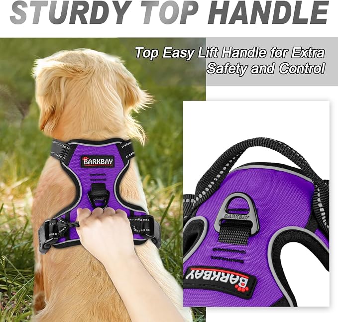 BARKBAY No Pull Dog Harness Front Clip Heavy Duty Reflective Easy Control Handle for Large Dog Walking(Purple,M) | Soft Padded No Choke With Handle,Easy On&Off,Adjustable Reflective For Walking Training Running(Purple,M)
