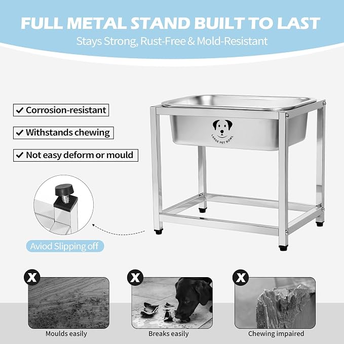 Elevated Dog Water Bowl, Stainless Steel Dog Bowl for Medium Large Dogs, Easy to Clean and Assemble for Outdoor Use 0.85 Gallons Bowl with Full Metal Stand Raised 10.23"