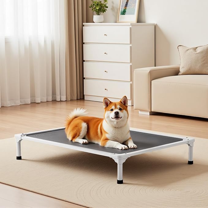 VEVOR Chew Proof Elevated Dog Bed, Portable Raised Dog Cot with Aluminum Tube Metal Frame and Breathable Textilene Mesh, Indoor & Outdoor Pet Cooling Raised Hammock Bed, L, Gray